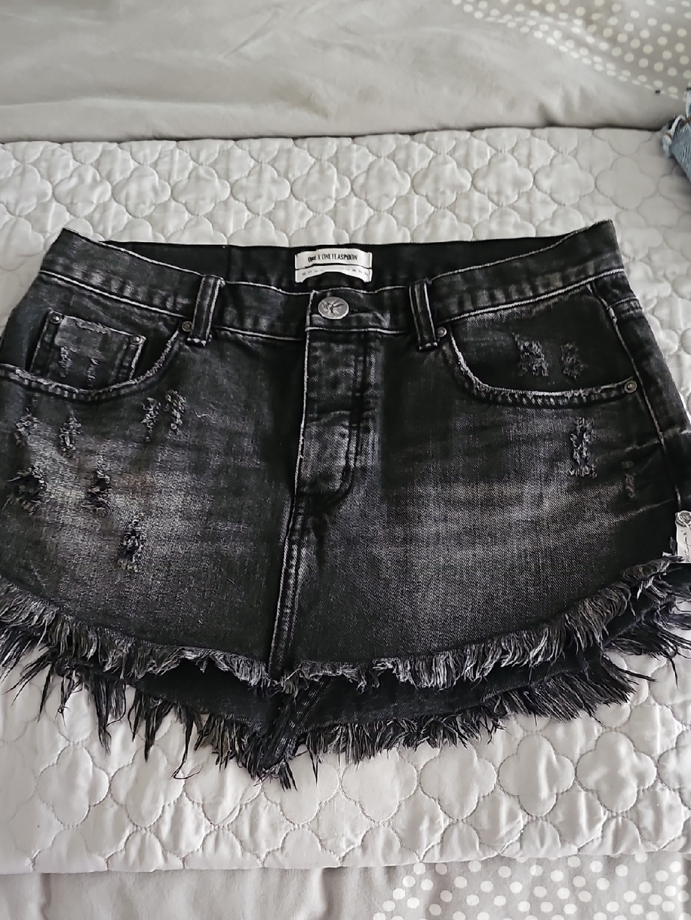 One Teaspoon Black Distressed Frayed Hem Denim Shorts